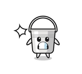 metal bucket character cartoon with shocked gesture