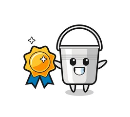 metal bucket mascot illustration holding a golden badge
