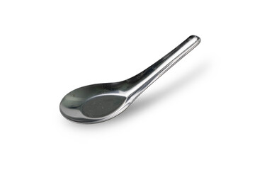 Stainless Metal spoon for soup stacking isolated on white background. This has clipping path.
