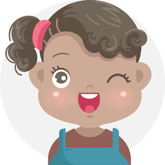 fun little girl face positive emotions of african kid. child expressing laughs, jokes, and amused