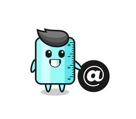 Cartoon Illustration of ruller standing beside the At symbol