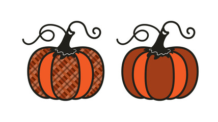 Two decorative pumpkins with a checkered pattern and orange color. Illustration for sublimation