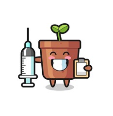Mascot Illustration of plant pot as a doctor