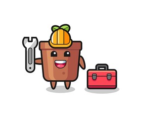 Mascot cartoon of plant pot as a mechanic