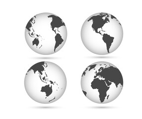 Earth globes set. Planet Earth in different angles. Vector image