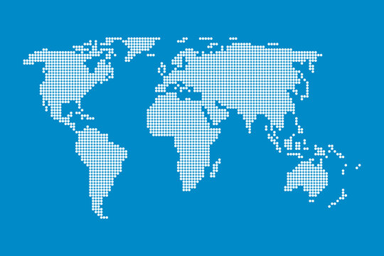 Dotted world map. Dots globe world map. global geography dotted pattern. Halftone circles forming a map of the world.Vector image
