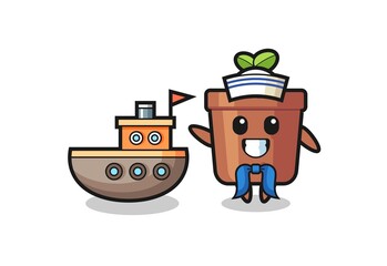 Fototapeta premium Character mascot of plant pot as a sailor man