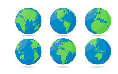 Earth globes set. Planet Earth in different angles. Vector image