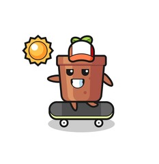 plant pot character illustration ride a skateboard