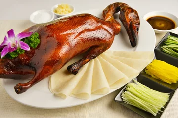 Printed roller blinds Beijing roasted bbq golden Beijing peking whole duck meat in white background asian halal menu