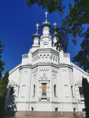 The Cathedral of the Vladimir Icon of the Mother of God, built in 1880, on a sunny summer day in Kronstadt.