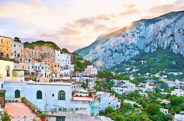 The old town of Capri at sunset, Italy