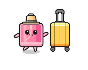 perfume cartoon illustration with luggage on vacation