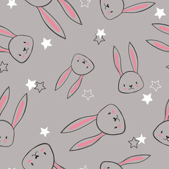 Seamless baby pattern with cute bunny. Easter vector design with little rabbits.