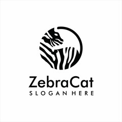 zebra with cat wild logo vector icon illustration design