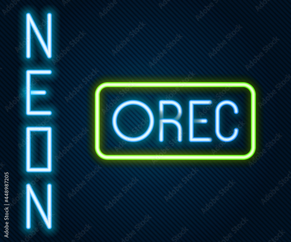 Poster glowing neon line record button icon isolated on black background. rec button. colorful outline conc