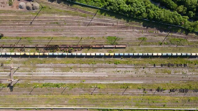 Top view of the old train station. Old trains