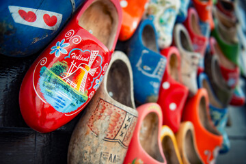 Dutch wooden shoes in the Zaanse schans the Netherlands during wintertime
