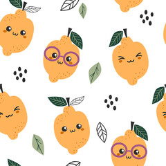 Seamless pattern with cute lemons.