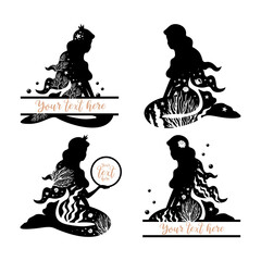 Set of black mermaids.