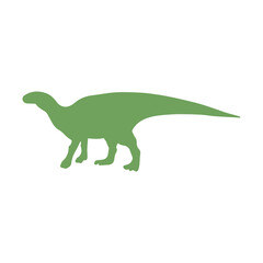 Silhouette of Dinosaur Hadrosaurus. Large extinct ancient herbivorous reptile. Jurassic. Print or poster. Colorful vector isolated illustration hand drawn. White background. Green dino
