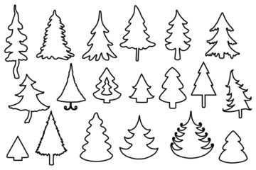 Obraz premium Fur- tree outline silhouettes set on white background