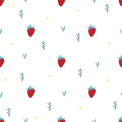 Seamless pattern with strawberries. Red and pink berries, vector illustration for application on fabric or paper