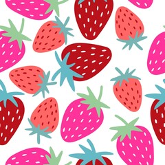 Seamless pattern with strawberries. Red and pink berries, vector illustration for application on fabric or paper