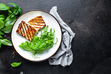 halloumi grill cheese grilled fried barbecue meal snack copy space food background rustic top view 
