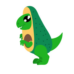 Adorable dinosaur in avocado costume isolated on white background. Vector illustration. Image use as cute design element