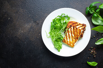 halloumi grill cheese grilled fried barbecue meal snack copy space food background rustic top view 