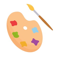 Palette with paints and brush isolated on a white background