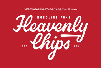 Heavenly Chips. Original Monoline Script Font. Vector Illustration.