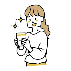 貯金通帳を見て嬉しそうにする若い女性