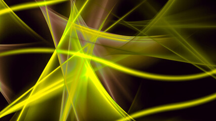 Abstrakter Hintergrund 4k gelb hell dunkel schwarz Wellen Linien Neon