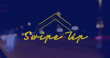 Animation of swipe up text over cityscape - Powered by Adobe