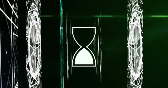 Animation of egg timer icon over network of connections