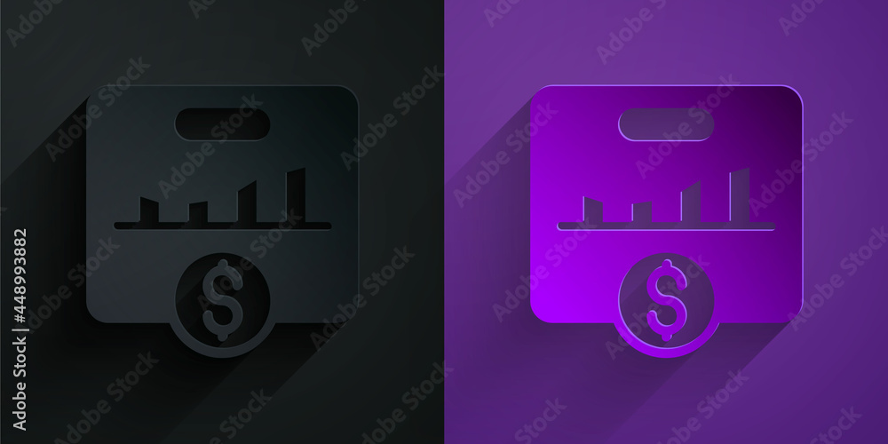 Poster paper cut kpi - key performance indicator icon isolated on black on purple background. paper art sty