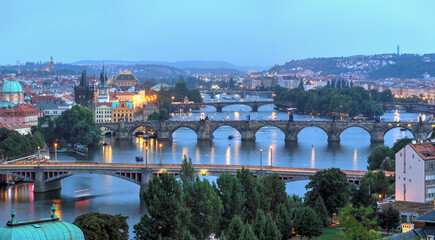 Fototapeta na wymiar View of the bridges over the Vltava river, Prague, CZ