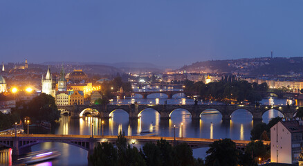 View of the bridges over the Vltava river, Prague, CZ