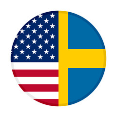 round icon with united states and sweden flags, isolated on white background