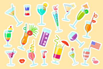 Cute sticky labels decorated with Exotic cocktails