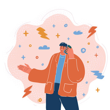 Vector illustration of cheerful man talking on the phone