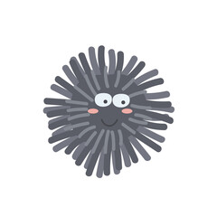 Cute cartoon urchin isolated on white transparent background. Vector flat design children illustration. Side view. Animal drawing. 