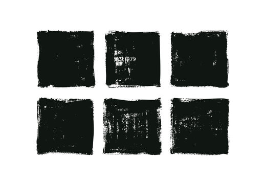 Black rough edge vector square boxes. Black painted squares or rectangular shapes. Hand drawn brush stroke isolated on white. Dirty grunge design frames, borders, templates or backgrounds for text.