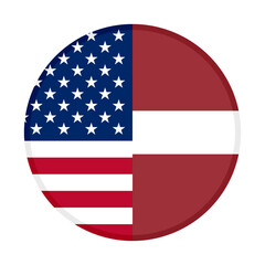 round icon with united states and latvia flags, isolated on white background - obrazy, fototapety, plakaty