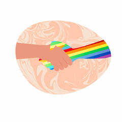 Vector illustration of the LGBT community. A multicolored rainbow in the form of a hand, a handshake of a representative of LGBT people and society. Human rights and tolerance. Postcard, banner design