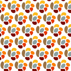 Seamless vector pattern on the theme of Halloween, colored spots on a white background. Endless texture for wallpaper, flyers, covers, banners, fill pattern, web page, background, surface.
