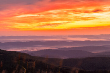 Sunrise in the Bieszczady Mountains as seen from the top of Rozsypaniec, Bieszczady Mountains