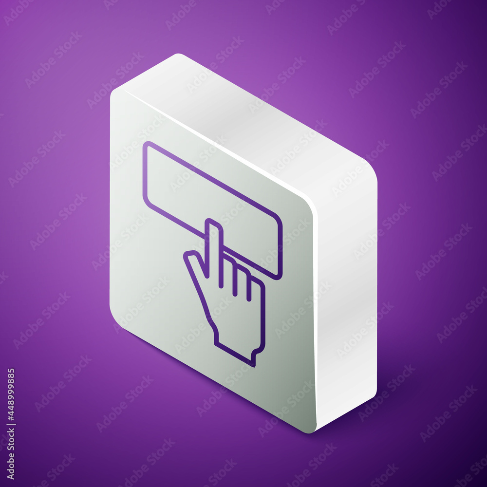 Poster isometric line computer keyboard icon isolated on purple background. pc component sign. silver squar
